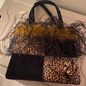 Animal Print purse with feathers